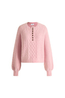 Cersei Hand Work Henley Cable Pattern Sweater in Merino Wool