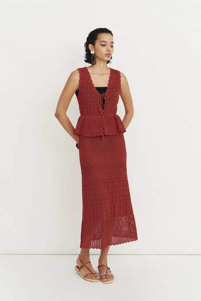 Grazia Heart Shaped Openwork Sleeveless Top and Skirt Set in Linen Blend
