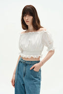 Oluka Off Shoulder Cropped Blouse in Silk-Cotton Blend