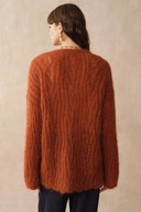 Aki Gezackter Ausschnitt Transparenter Cardigan in leichtem Mohair Zopfmuster