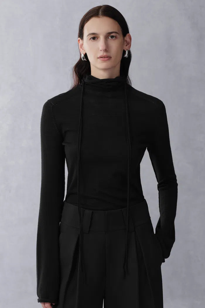 Galatee Drawstring Gathered Collar Sweater in Merino Wool