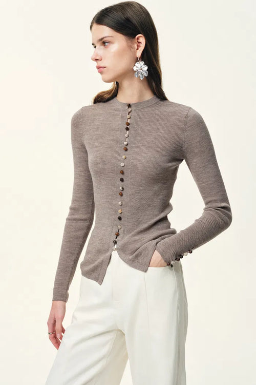 Kaia Slim Fitted Cardigan in Dense Rib Knit