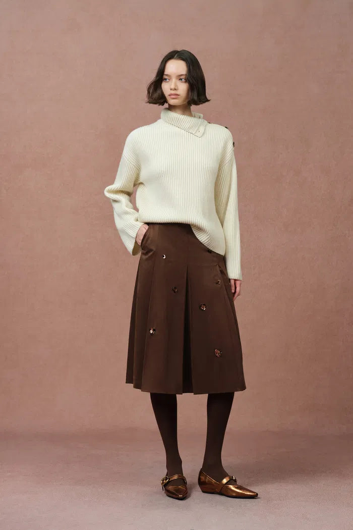 Peggy Pleated Beaded Skirt in Faux Suede