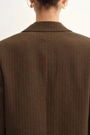 Fanny Striped Herringbone Button Suit Blazer in Cotton