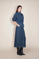 Quinn Antique Style Metal Buttons Dress in Washed Stretchy Corduroy