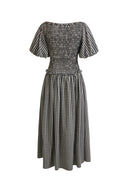 Vivinea Gingham Smocked Puff-Sleeve Dress in Cotton