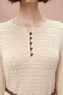 Mira Heavy Shell Hem Long Sleeve Short Dress in Pearl Fiber Blend