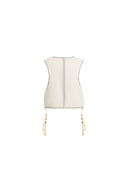 Charlie Boho Mother of Pearl Studded Side Tassel Tie Vest Top in Cotton Denim