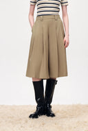 Yuri Khaki Wide Pleated Cropped Culottes in Wool Blend