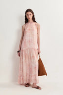 Vale Neckholderkleid mit handbemaltem Flora-Print aus geknittertem Rayon