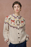 Genevieve Hidatsa Tribal Artwork Inspired Pony Fair Isle Cardigan in Alpaca Multi-Yarn