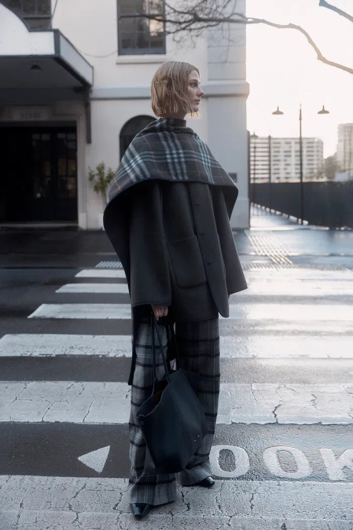 Cecilia Reversible Tartan Check Double Face Short Coat in Wool Cashmere Blend