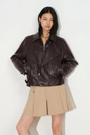 Zita Ruched Padded Moto Jacket in Vegan Leather