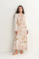 Alice Halter Neck Flora Maxi Dress in Pleated Silk Blend