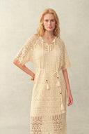 Ondina Handmade Lace Open-Knit Vacation Dress in Linen Blend Crochet