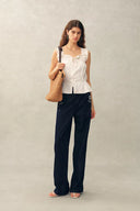 Sophia Hand Crochet Cinched Waist Sleeveless Top in Cotton Jacquard
