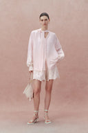 Shorts bordados Paz Pink en mezcla de seda y lino