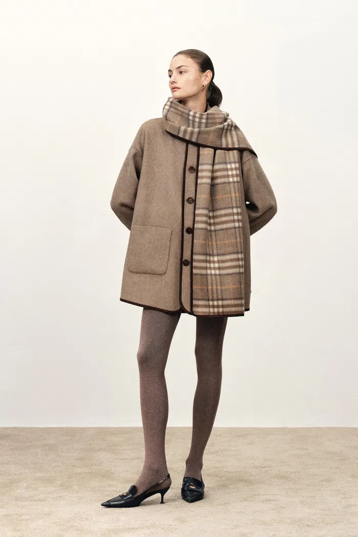 Cecilia Reversible Double Face Short Coat in Wool Cashmere Blend