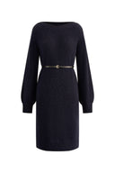 Danni Navy Boat Neck Knit Dress in Merino Wool Knit