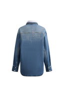 Harlow Striped Contrast Patchwork Shirt in Cotton Denim