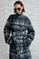 Gingham Plaid Lapel Wool Coat in Merino Cashmere Double Face