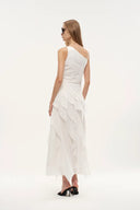 Cascade Ruffled Tie-Front One Shoulder Dress in Mulberry Silk