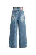 Lulia Raindrop Hand-Beaded Roomy Straight Leg Jeans in Cotton Denim
