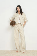 Elowen Cropped Argyle Jacquard Jacket in Cotton Denim