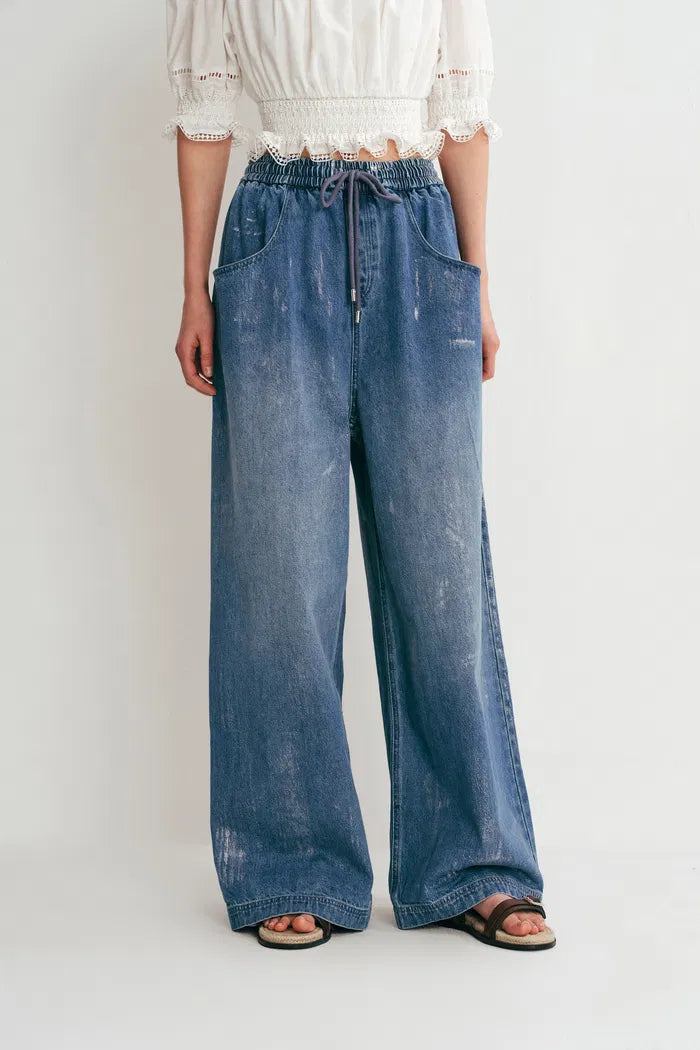 Bulb Shimmer Wide-leg Jeans in Cotton Denim