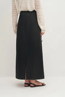 Hana 3D Flora Gespijkerde Maxi Rok in Zijde-Wol Satijn