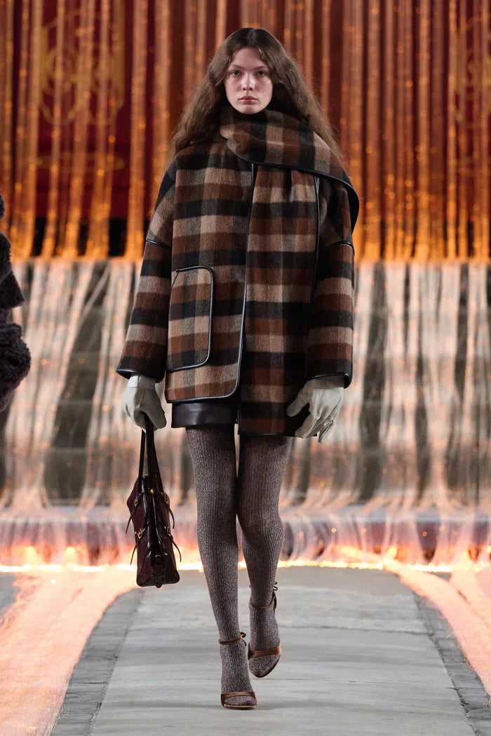 Lycoris Leather Trimmed Short Wool Coat in Merino Wool