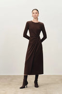 Grace Twisted Drape Long Sleeve Maxi Dress in Tencel-Wool Knit