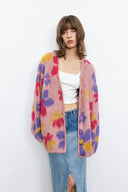 Louloudia Floral Jacquard Knit Cardigan in Merino Mohair Blend