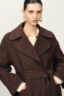 Vesta Hem Tie Lapel Wool Coat in Double-Face Merino Wool