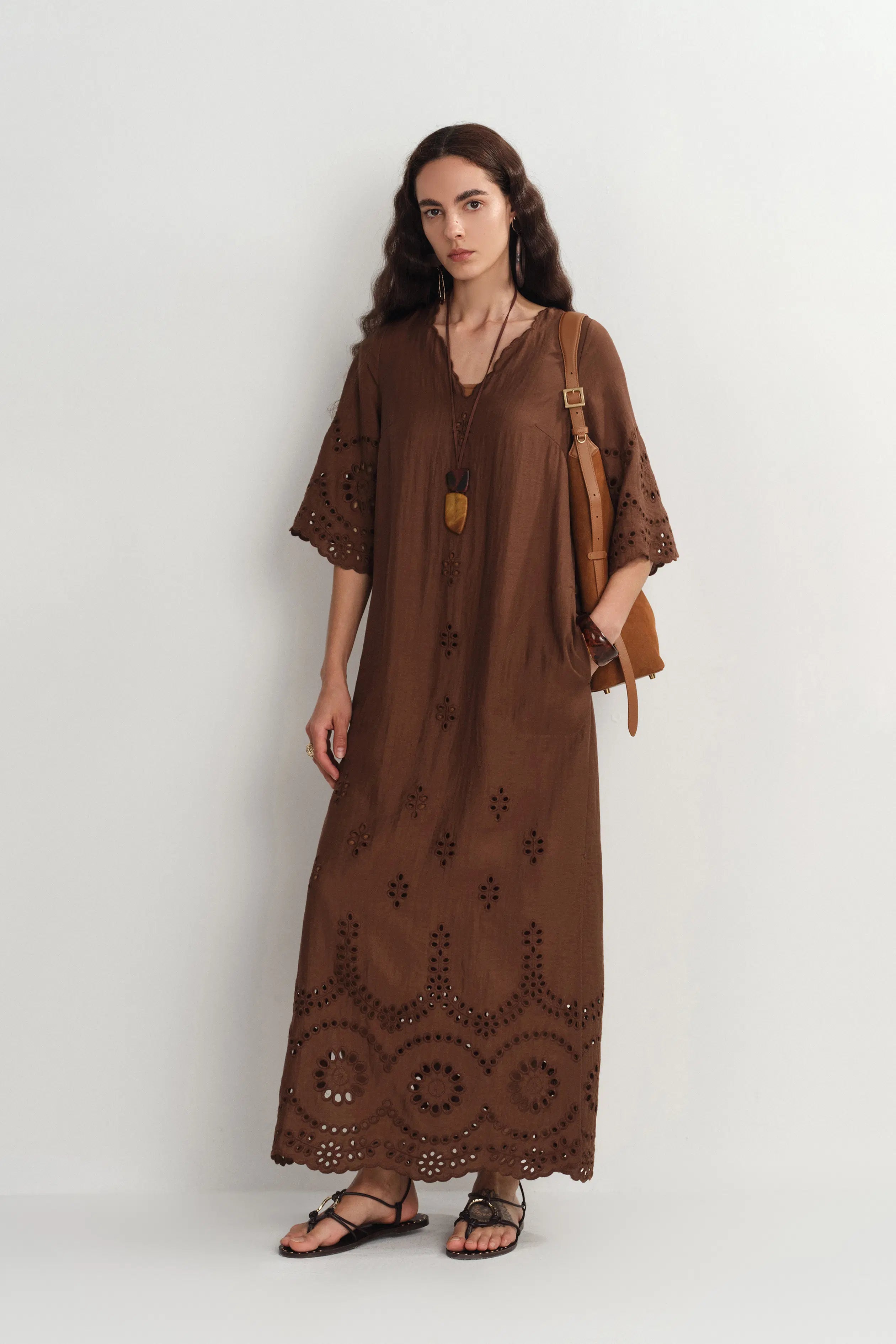 Sienna Embroidered Robe Dress in Linen Blend S