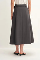 Rachel Pleated Long Skirt in Fine Wool Blend