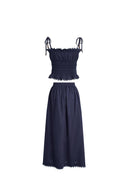 Siena gerafftes Bandeau-Top mit Knoten vorne und Maxirock-Set aus Leinenmischung