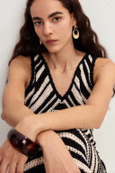 Vestido a rayas Kari con borlas hechas a mano en punto de algodón