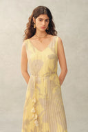 Calista Handpainted Floral Sleeveless Dress in Chiffon Pleates