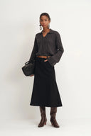 Jupe midi évasée Nyssa en denim stretch