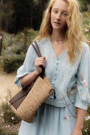 Brera Beach Tote Large Bag with Mirror in Handwoven and Top-Grain Leather Patchwork