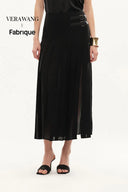 Citadel Leather Tabs Side-Slit Pleated Skirt in Acetate