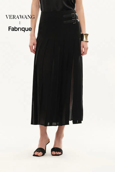 Citadel Leather Tabs Side-Slit Pleated Skirt in Acetate XS/P