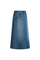 Jupe en denim coton Elaria asymétrique à ligne A avec fente latérale à l'avant