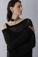 Top de manga larga con hombros descubiertos y efecto desgastado Flore en punto de merino y alpaca