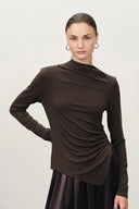 Conjunto Ava de Top Plisado de Manga Larga y Falda de Acetato en Punto de Tencel y Merino