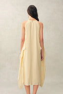 Robe bohème sans manches à col licou avec panneau en dentelle noisette en mélange soie-coton