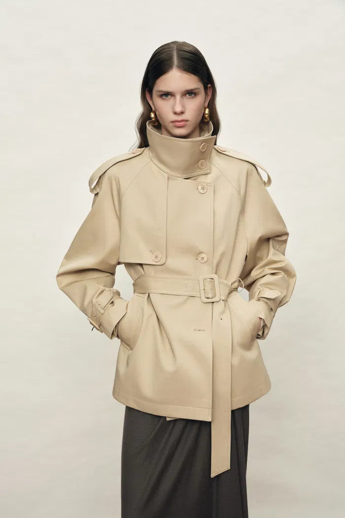 Sienna Convertible Belted Cropped Trench Coat In Lightweight Cotton