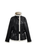 Athena Belted Shearling Padded Jacket in Vegan Leather