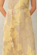 Calista Handpainted Floral Sleeveless Dress in Chiffon Pleates
